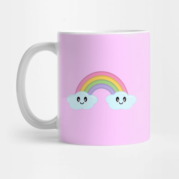 Kawaii Cute Happy Rainbow and Clouds in Pink by Kelly Gigi